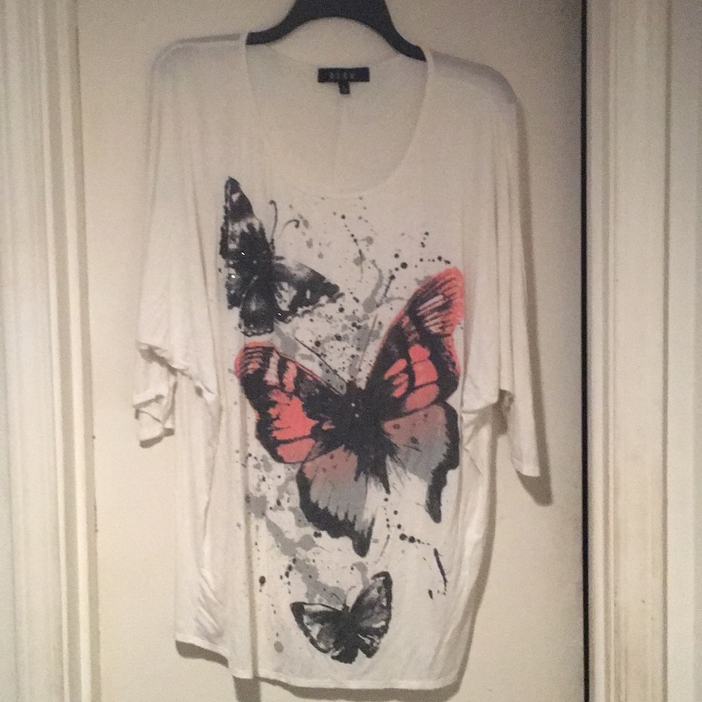 BLEU white top with butterflies